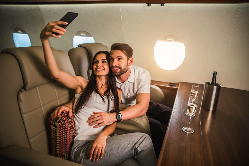 Couple on private jet