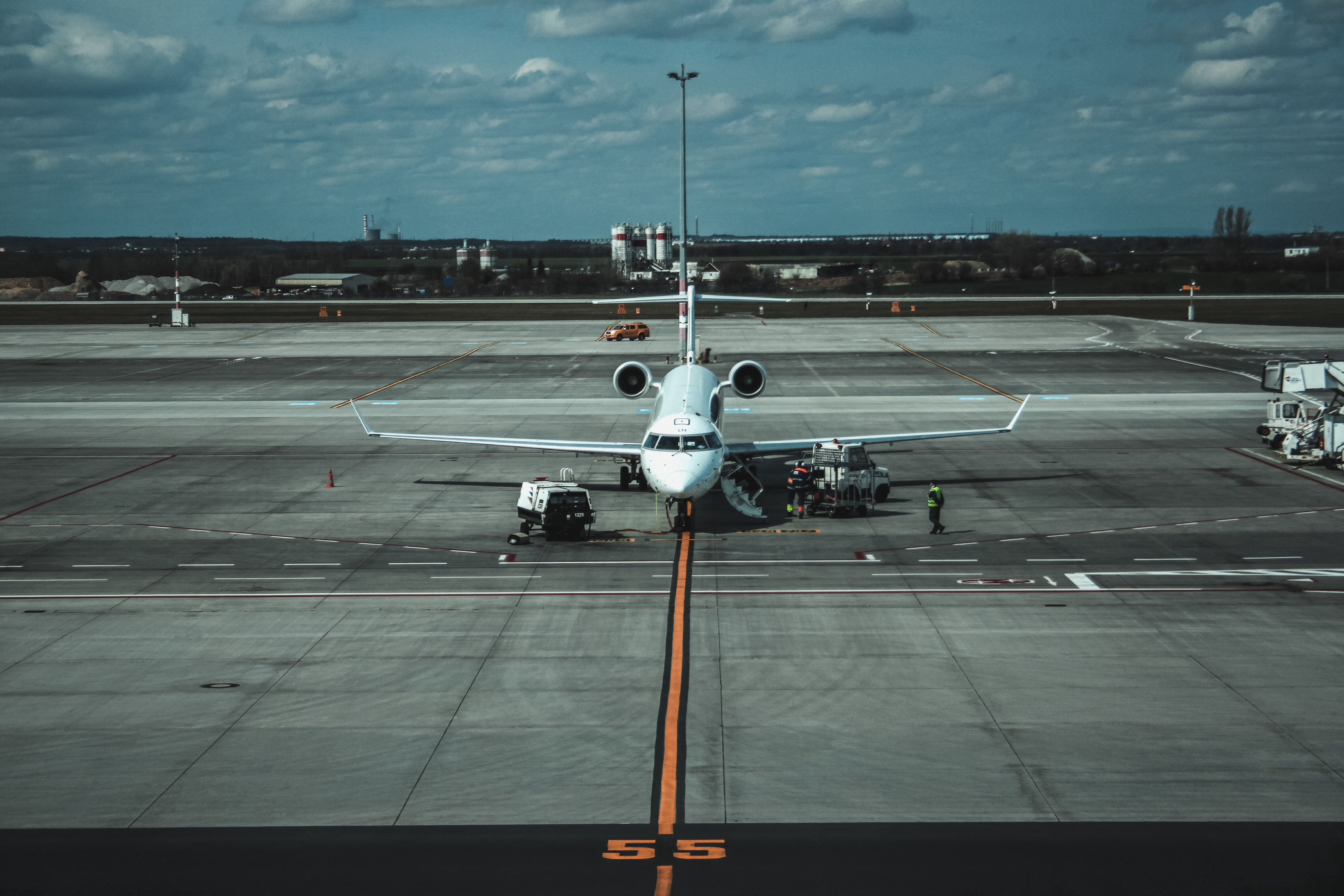 Private jet parked in the airport.